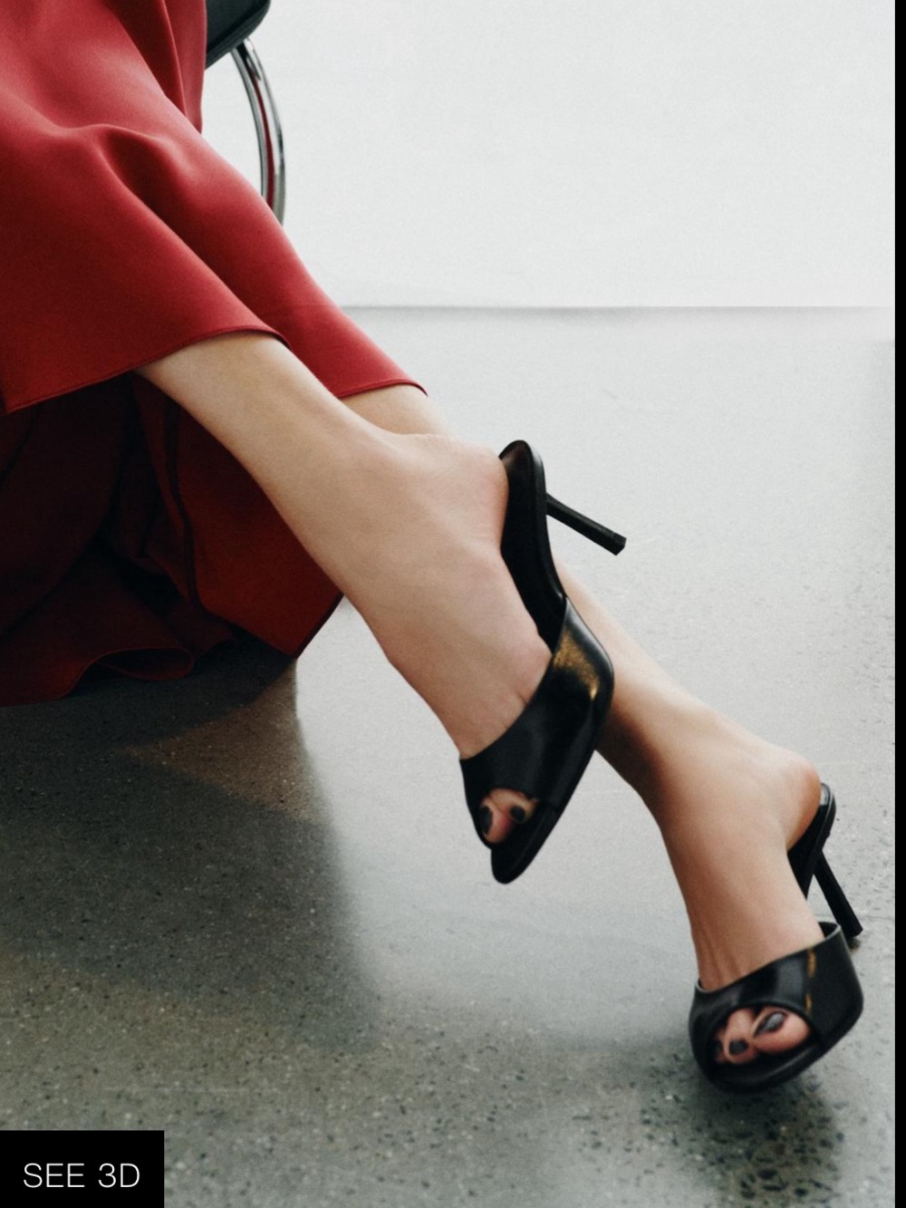 Zara Black Leather Open-Toe Mule Heel